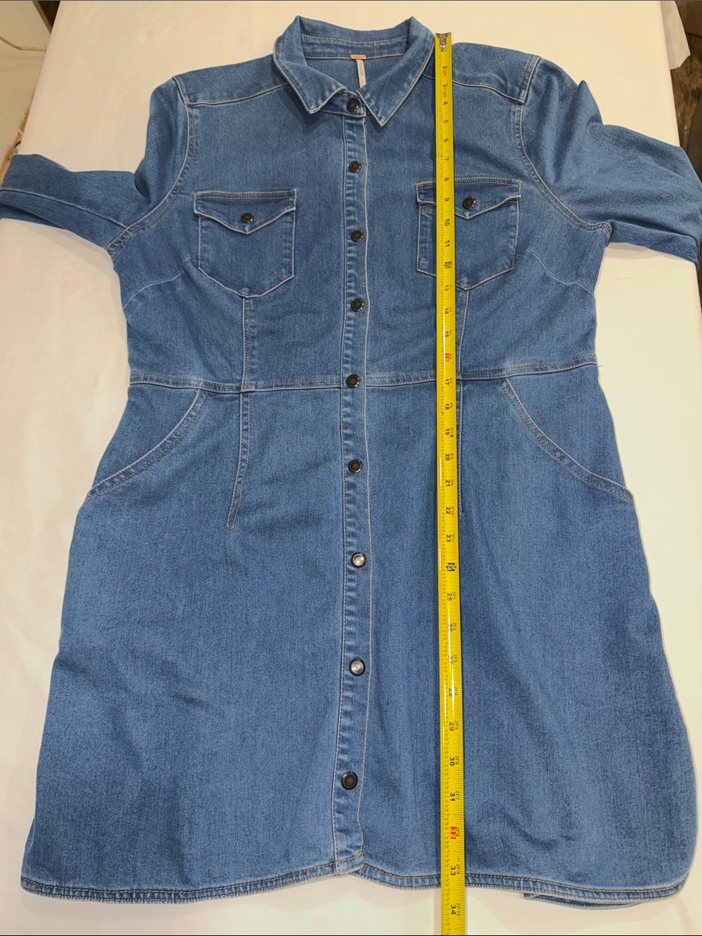 Free People Dynomite Denim Mini Shirt Dress Size: LARGE - Picture 9 of 10